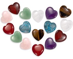 Allecto Premium - Genezende Kristallen Hart Stenen Set van 16 stuks voor Stressverlichting en Chakra Balans
