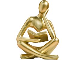 Allecto Premium - Gouden Vrouwen Denker Sculptuur | Abstracte Kunst Decoratie voor Woonkamer en Kantoor | Moderne Esthetische Beeldjes voor Thuis | Groot Formaat | Beeldjes voor Plank, Tafel en Bureau