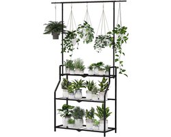 Allecto Premium - Hangende plantenstandaard voor binnen en buiten, 3 niveaus, plantenplank voor meerdere planten, zware bloempotstandaards - terras, tuin, balkon, woonkamer, slaapkamer.
