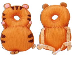 Allecto Premium - Hoofdbescherming voor Baby met Plat Hoofdkussen en Diervormig Design - Zachte Katoenvulling - Rugzak en Peuter Wandelveiligheidskussen - Tijgerpatroon - Geschikt voor 7 Maanden en ouder