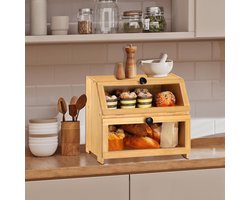 Allecto Premium - Houten Broodtrommel Dubbellaags voor op Aanrecht Hoekkast - 39 x 27 x 32 cm Zelfmontage