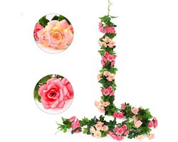 Allecto Premium - Kunstmatige rozenslinger voor binnen en buiten decoratie - Set van 2 - Roze - 13 koppen - Bruiloftswand - Badkamerdecoratie