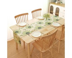Allecto Premium - Lente tafelloper 180 cm - Bloemen tafelloper - Zonnebloem tafelkleed - Groen rustiek - Salontafel loper - Keuken en eetkamer decoratie - Bruiloft tafeldecoratie - Licht groen - 89 karakters