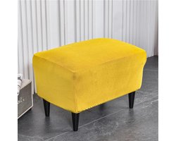 Allecto Premium - Ottomaanse hoes rechthoek voor voetenbank - Geel - Elastisch en wasbaar - Woonkamer en slaapkamer - Zachte fluwelen stof