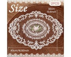 Allecto Premium - Ovale Kant Tafel Placemat met Bloemenborduursels - Set van 4 Stuks - Retro Design - Voor Kopjes en Vazen - Tafeldecoratie met Franse Kant-look voor een Sfeervolle Tafelsetting
