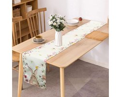 Allecto Premium - Paastafel decoratie - Tafelloper en tafelkleden - Haas motief - 33 x 183 cm - Eettafel decoratie voor Pasen - Feestelijke woonkamer decor - Vakantie tafeldecoratie