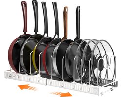 Allecto Premium - Pannen Organizer Rek voor Keukenkast - Opbergen Houder met 10 Verdelers - Geschikt voor Braadpannen en Bakvormen - Wit - Praktische Plaat Organizer