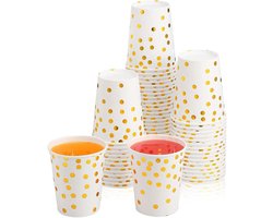 Allecto Premium - Papieren Bekers Goudkleurige Stippen 250ml (50 Stuks) - Biologisch afbreekbaar - Feestbekers - Drinkbekers - Party Supplies Kerstfeest.