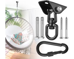 Allecto Premium - Plafondhaak draaibaar 360° voor hangstoel in beton en hout - Hangmat haak voor speelplaats, veranda en yoga - Trapeze stoel ophanging.