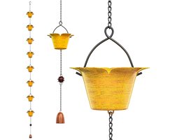 Allecto Premium - Regenketting Metaal 2.30 m - Decoratief en Functioneel - Gele Regenketting voor Dakgoten - Vervangslang - Regenwaterafvoer