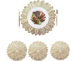 Allecto Premium - Ronde vinyl placemats 38 cm - Decoratieve tafelplacemats - Antislip - Wasbaar - Bruiloft decor - Eettafel en keukendecoratie - Goud - Set van 4stuks