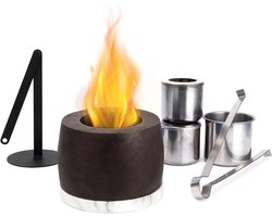 Allecto Premium - Ronde Zwarte Beton Vuurput Bowl - Draagbare Haard voor Buiten en Binnen - Strak Design - geschikt voor Balkon en Tuin - Eettafel (Modern)