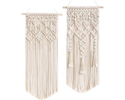 Allecto Premium - Set van 2 macramé wanddecoraties voor sfeervolle woning en bruiloft - Chic geweven wandtapijten - Boho decoratie - Slaapkamer en kamerdecoratie - Woondecoratie - Afmetingen: 71 cm x 33 cm en 73 cm x 33 cm.