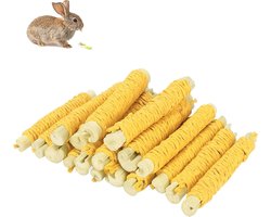 Allecto Premium - Set van 20 konijnenlekkernijen en speelgoed met hazenlekkernijen voor konijnen en hamsters - Geel - Inclusief bamboestokjes