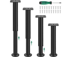 Allecto Premium - Set van 4 verstelbare meubelpoten in zwart metaal voor bank, bed en kast - 25 ~ 42 cm - inclusief schroeven en schroevendraaier