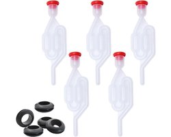 Allecto Premium - Set van 5 kunststof fermentatiebuisjes met rubberen stop voor zuurkool, kimchi, gisten, wijn en bier maken - Fermentatie Accessoires & Tools