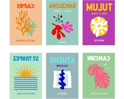 Allecto Premium - Set van 6 Art Prints voor Thuisdecoratie - Abstract Schilderen - Canvas Posters - Kleurrijk - Esthetische Prints - Minimalistisch Design - Decoratie voor Woonkamer - Niet ingelijst - Afmeting 8 x 10 - Reizen Thema