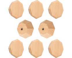 Allecto Premium - Set van 8 natuurlijke houten kastknoppen met schroeven - Houten ladeknoppen voor meubels keuken - Achthoekig design