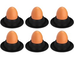 Allecto Premium - Siliconen Eierdopjes Set voor Keuken Ontbijt Gekookte Eieren, 6 Stuks Zwart met Dienblad