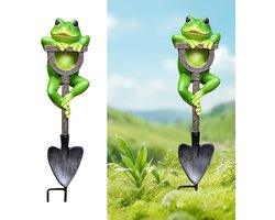 Allecto Premium - Tuindecoratie kikker met schep - Kikkerfiguur voor buiten - Plantendecoratie voor tuin en gazon - Originele decoratie voor patio - 1 stuk