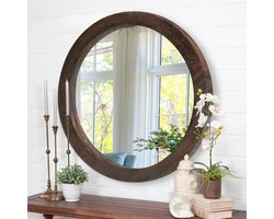 Allecto Premium - Wandspiegel voor Badkamer in Rustieke Bruine Kleur - Wandcirkel met Houten Frame - Makeup Spiegel voor Farmhouse Slaapkamer en Woonkamer - Decoratief voor Dorm - Small