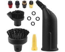 Allecto Premium - Wiseten Ronde Borstel Set en Mondstuk Accessoires voor Stoomreiniger - Zwart - Verlengde Nozzle - Grote Ronde Borstel - 4 Kleine Ronde Borstels