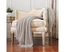 Allecto Premium - Woondecoratie sierdeken zacht warm behaaglijk - 127x152 cm - taupe - voor bank sofa stoel bed - reis kerstcadeau