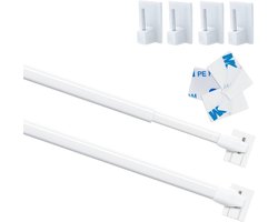 Allecto - Raamgordijnen - Zelfklevende Haakjes - Verstelbare Gordijnroedes - Wit - Ideaal voor Keuken - 30-50 cm - Geschikt voor DIY Projecten