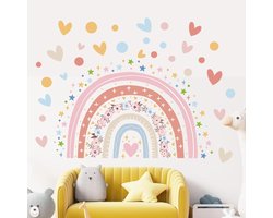 Allecto - Regenboog Muursticker voor Slaapkamer - Groot Formaat - Boho Stijl - Aquarel Patroon - Herbruikbaar - Geschikt voor Elke Muur - Meisjeskamer Jongenskamer - Decoratie Ideeën