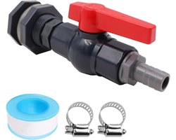 Allecto- Regenton Kraan Set PVC - Tuinslang Adapter - 20mm (3/4") - Kogelklep - Bulkhead Fitting - Geschikt voor Regentonnen met Slangaansluiting.