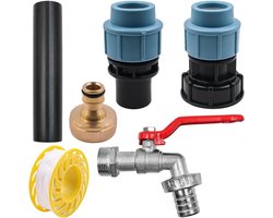 Allecto - Regenwatertank kraan - Adapter voor 1000 liter - Messing - Zwanenhals uitlaatkraan - Geschikt voor IBC - 3/4 inch - Regenton met kraan