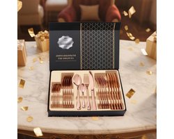 Allecto - Roestvrijstalen bestekset - Steakvork Lepelset - Spiegelafwerking - Thuisrestaurantgebruik - 24-delig - Geschikt voor Merk - Rose Gold
