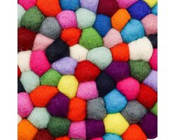 Allecto - Ronde onderzetter - Hittebestendig - Nepalese stijl - Wollen mat - Voorkom brandwonden - Geschikt voor potten en pannen - Kleurrijk - 20 cm - Keukenaccessoire met wolprint.