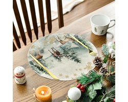 Allecto - Ronde Placemat Set - Kerstmis Tafeldecoratie - 37cm - Wasbare Placemats - Winter Tafelversiering - Geschikt voor Feestdagen - Multicolor