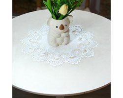 Allecto - Ronde tafelkleed - Jacquard - Wit - Gehaakte placemat - Decoratie - Tafeltopper - Eettafel - Elegant - Thuis - Dressoir - 40 cm