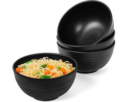 Allecto - Servies set - Herbruikbaar - Ontbijtkommen - 4 stuks - Zwart - Plastic - 700 ml - Onbreekbaar - BPA vrij - Lichtgewicht - Soepkommen - Noedelkommen - Serveerkommen - Fruitkommen - Saladekommen - Magnetron en vaatwasser bestendig