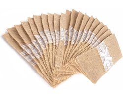Allecto- Servies Tas 6 stks Mes en Vork Bestek Pouch Holder Packs - Silverware - Linnen Natuurlijke Jute - Tafel Manier Vintage Rustieke Bruiloft Party - Geschikt voor - Bruiloftsdecoratie - Vintage Stijl.