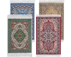 Allecto- Set van 4 vintage tafelonderzetters - Stof - Oosters design - Rechthoekig - Tapijtonderzetters - Salontafel - Drinkkleden - Geweven - 4-delige set - 4 kleuren