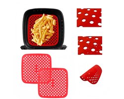 Allecto - Silicone Air Fryer - Herbruikbare Bakmat - Bescherming - 19 cm - Antiaanbaklaag - Eco-vriendelijk - Geschikt voor Air Fryer - Zwart en Rood