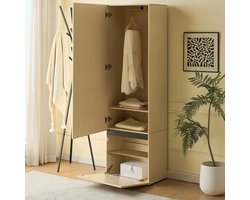 Allecto - Smalle kledingkast met spiegel - Uittrekbare kledingstang - Moderne entreekast - MDF - Geschikt voor gang - Wit - Ruime kastruimte met spiegel – Stijlvolle opbergoplossing - 1503 model.