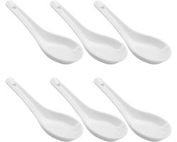 Allecto - Soeplepels Set - Keramisch - Wit - Porselein - Serveerlepel - Opscheplepel - 6 Stuks - Geschikt voor Rijstkom, Ramen, Voorgerechten, Dessert