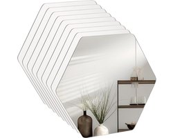 Allecto - Spiegel Glazen Tegels - Hexagoon - 20,5 x 18 cm - Muur Huisdecoratie - Woonkamer Slaapkamer Hal - DIY Kunst Hobby Projecten - Geschikt voor Alle Interieur Stijlen - Zilver (9 Pak)
