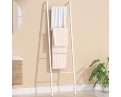 Allecto - Staande handdoekhouder - Handdoekladder - Decoratieve opbergruimte - Wit - Multifunctionele houder voor handdoeken en dekens - Geschikt v...