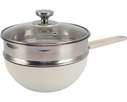 Allecto - Stalen Steelpan - Roestvrij Staal - Antiaanbaklaag - Glazen Deksel - Steamer - Keukenkoken - Geschikt voor Inductie - Zilverkleurig