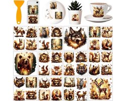 Allecto - Stickers - Meubels - Bosdieren - DIY - Transferstickers - Ambachten - Decoratie - Gouden kleur - Geschikt voor doe-het-zelf - 12 vellen bosdieren wrijven op transferstickers, beer, hert, vos, wolf, eekhoorn.