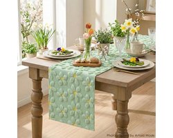Allecto- Tafelloper Groen - Imitatiebont - Madeliefje - Lente - Zomer - Eettafel Decoratie - Groen Model - Geschikt voor Keuken - Zomer - Groen Madeliefje Lente Tafelloper Zomer Keuken Eettafel Decoratie Voor Thuis Feest Decor 33x183 cm.