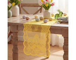 Allecto - Tafelloper Pasen - Jacquard Decoratie - Geel - Tafeldecoratie Lente - 13x72 Inch - Voor Feest - Voor Keuken en Eettafel - Gele Tafelkleed...