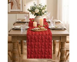 Allecto - Tafelloper - Valentijnsdag - Seizoensgebonden - Rode strik - Thuisfeest - Decoratie - Tafelloper - Geschikt voor - Keuken - Eettafel - 33x183 cm - Zachte pluche imitatiebont