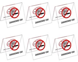 Allecto - Tafeltentborden - Niet-roken - Dubbelzijdig - Acryl - Indicator - Restaurant - Grijs - 6 stuks niet-roken tafeltentborden voor horeca en retail met bureau logo en vaping verbod