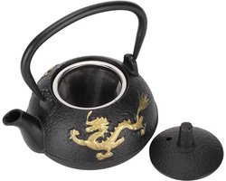 Allecto- Theeketel - Japanse - Gietijzer - Gouden Draak Patroon - Ornamenten - Theepot - Geschikt voor Kookplaat - 0,3 l - Home Thea